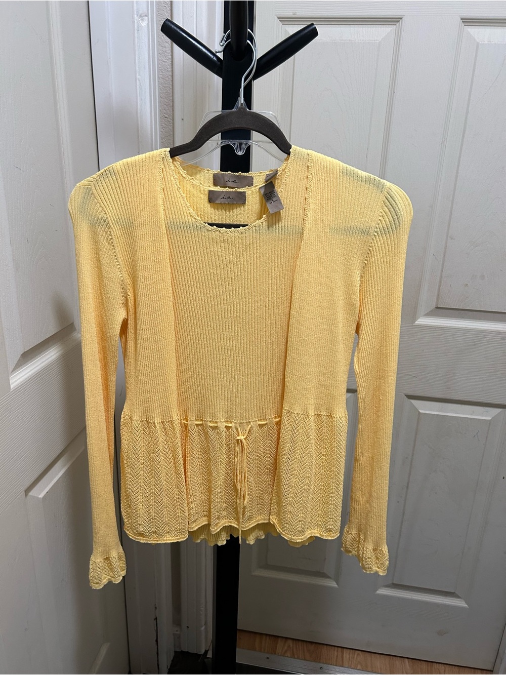 Vintage Butter Yellow Cardigan and Tank set / Ribbed Twin Set Size S - M